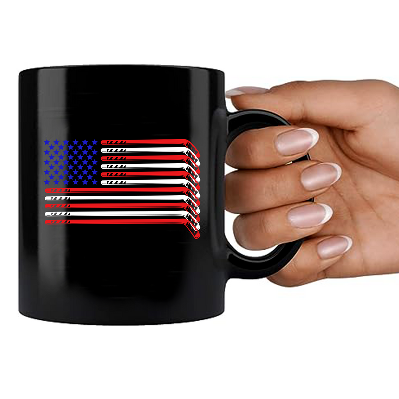 Hockey Stick USA Flag  Ceramic Mug 11 oz White