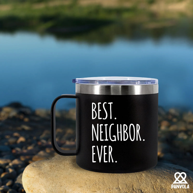 Best Neighbor Ever Insulated Coffee Mug 14oz With Handle And Lid - Panvola