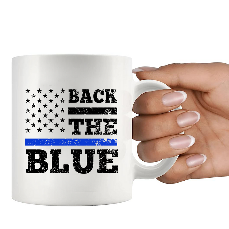 Back The Blue Ceramic Mug 11 oz White