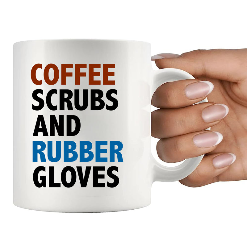 Coffee Scrubs And Rubber Gloves Ceramic Mug 11 oz White