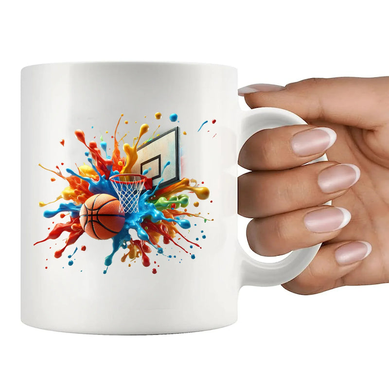 Basketball Tie Dye Color Splash Ceramic Mug 11 oz White - Panvola