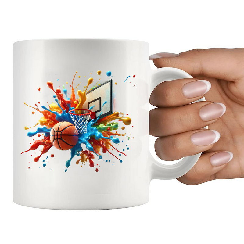 Basketball Tie Dye Color Splash Ceramic Mug 11 oz White