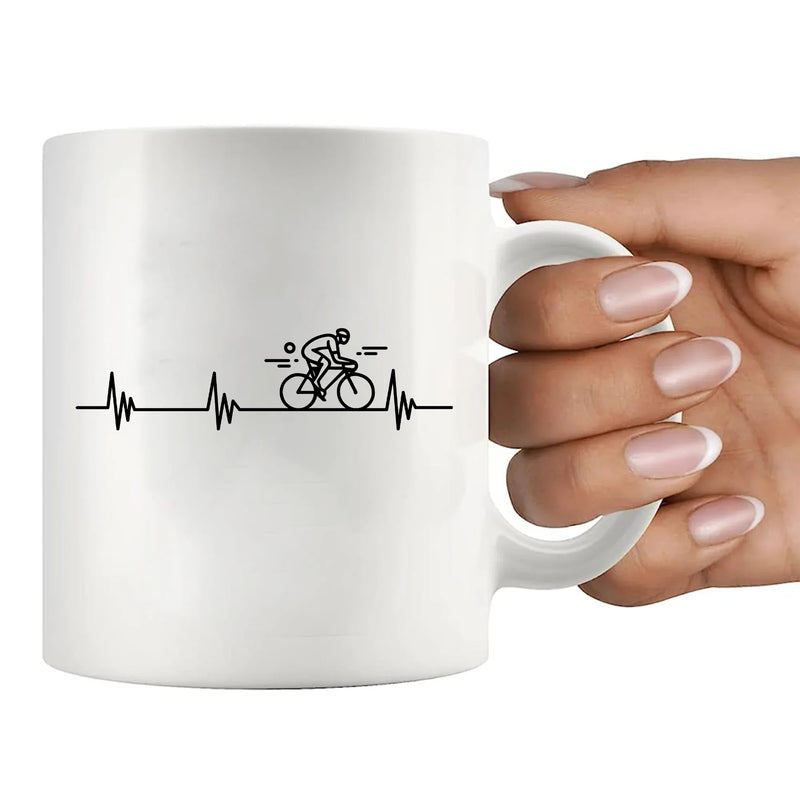 Cycling Heartbeat Ceramic Mug 11 oz White - Panvola