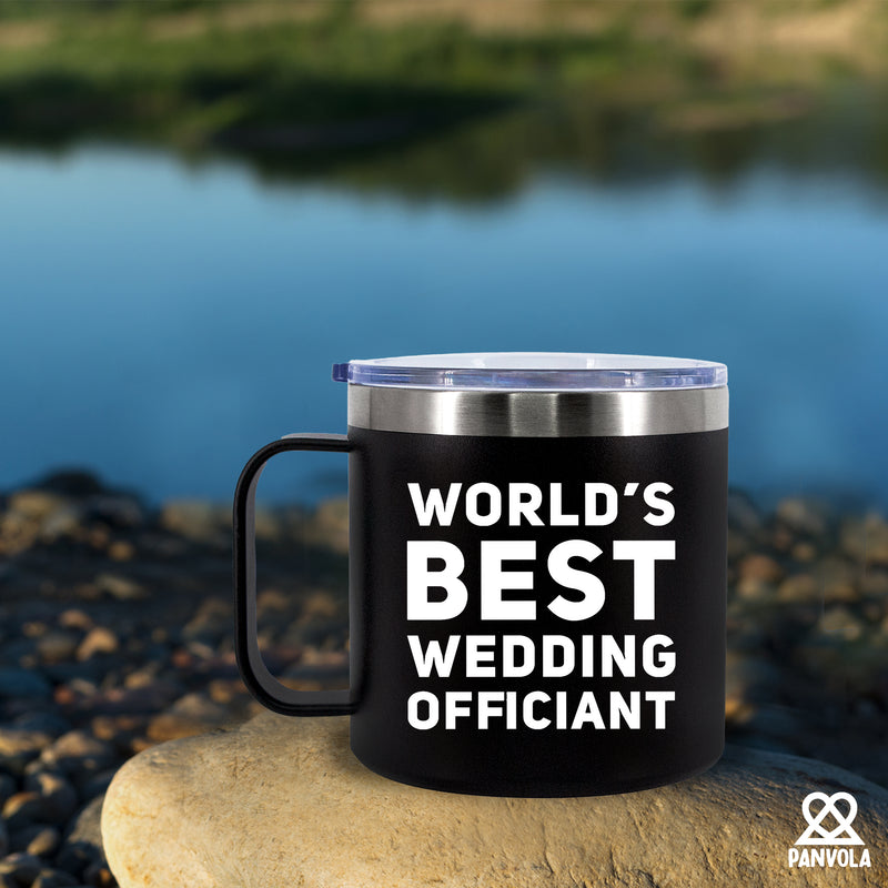 World's Best Wedding Officiant Insulated Coffee Cup 14oz With Handle And Lid.