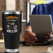 Therapy Is Expensive Wind Is Free Motorcycle Gifts Vacuum Insulated Tumbler 30 oz Black - Panvola