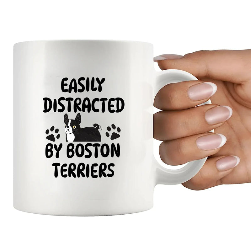 Easily Distracted By Boston Terriers Ceramic Mug 11 oz White - Panvola