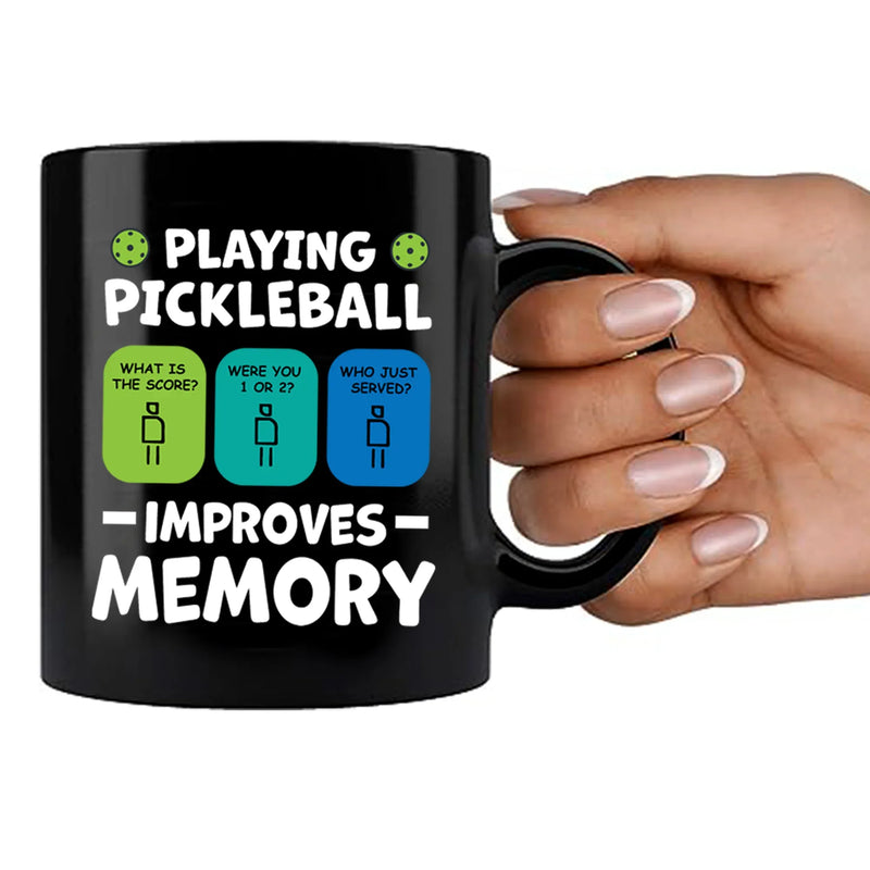 Playing Pickleball Improves Memory Ceramic Mug 11 oz Black - Panvola