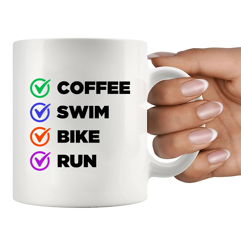 Coffee Swim Bike Run Mug Check Box Ceramic Mug 11 oz White