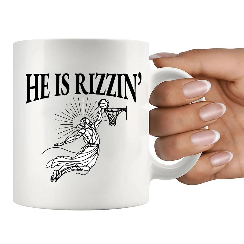 He Is Rizzin' Ceramic Mug 11 oz White - Panvola