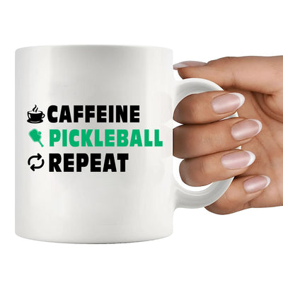 Caffeine Pickleball Repeat Ceramic Mug 11 oz White