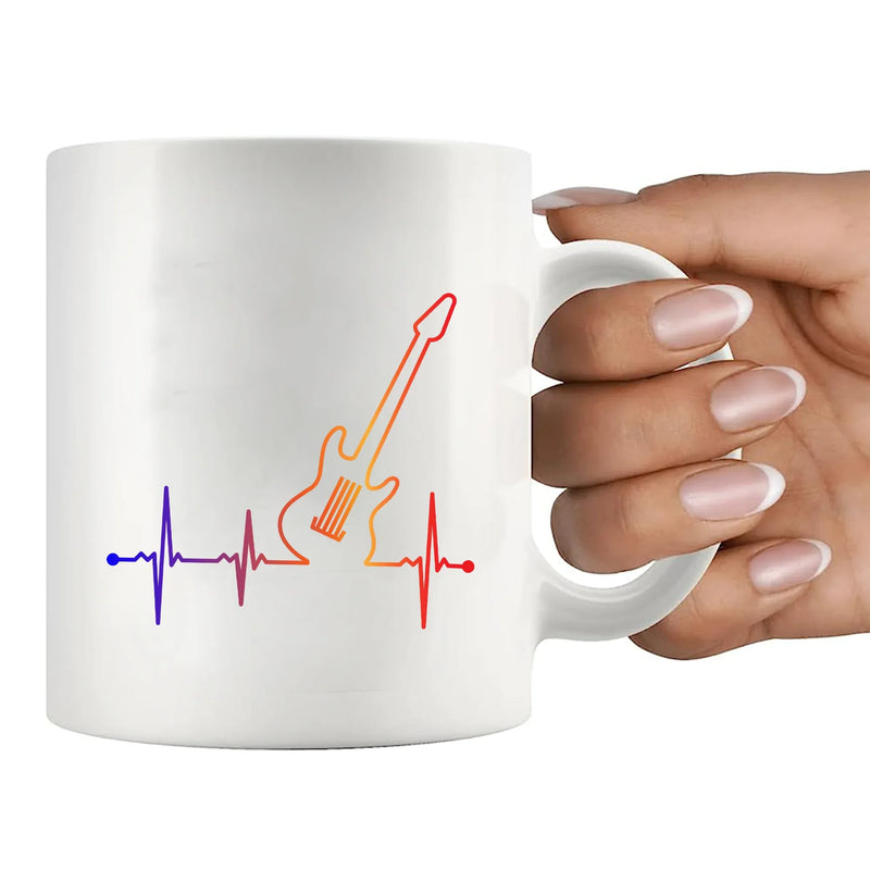 Guitar Heartbeat Ceramic Mug 11 oz White - Panvola