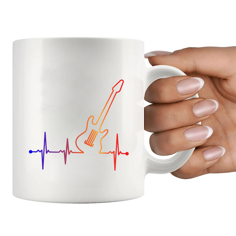 Guitar Heartbeat Ceramic Mug 11 oz White