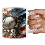 3D Baseball Crack Hole American Flag Ceramic Mug 11 oz White - Panvola