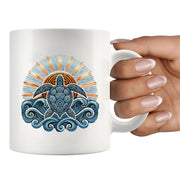 Hawaiian Maori Sun Sea Turtle Ceramic Mug 11 oz White - Panvola
