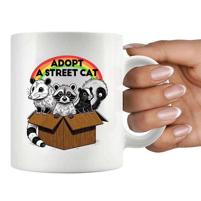 Adopt A Street Cat Ceramic Mug 11 oz White - Panvola