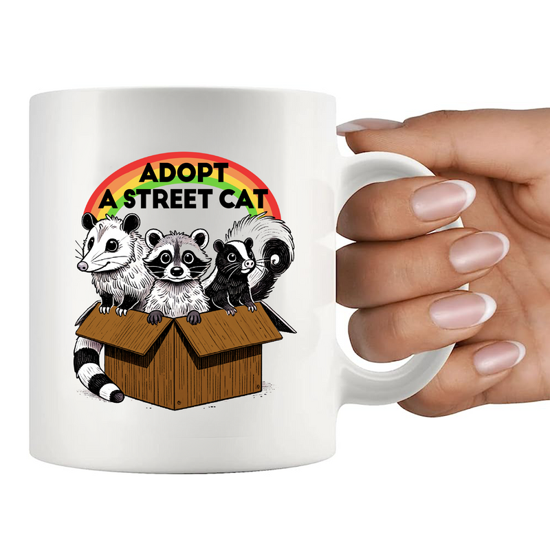 Adopt A Street Cat Ceramic Mug 11 oz White