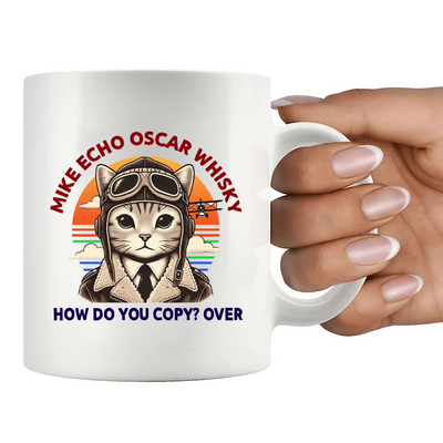 Cat Pilot Mike Echo Oscar Whisky Ceramic Mug 11 oz white