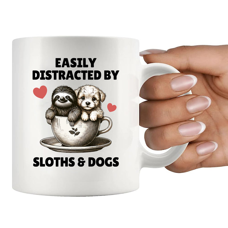 Easily Distracted by Sloths and Dogs Ceramic Mug 11 oz White