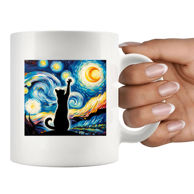 Van Gogh Starry Night Cat Ceramic Mug 11 oz White