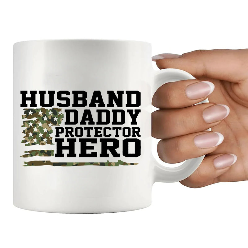 Husband. Daddy. Protector. Hero Ceramic Mug 11 oz White - Panvola