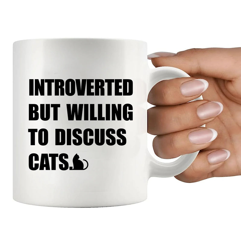 Introverted But Willing To Discuss Cats Ceramic Mug 11 oz White - Panvola
