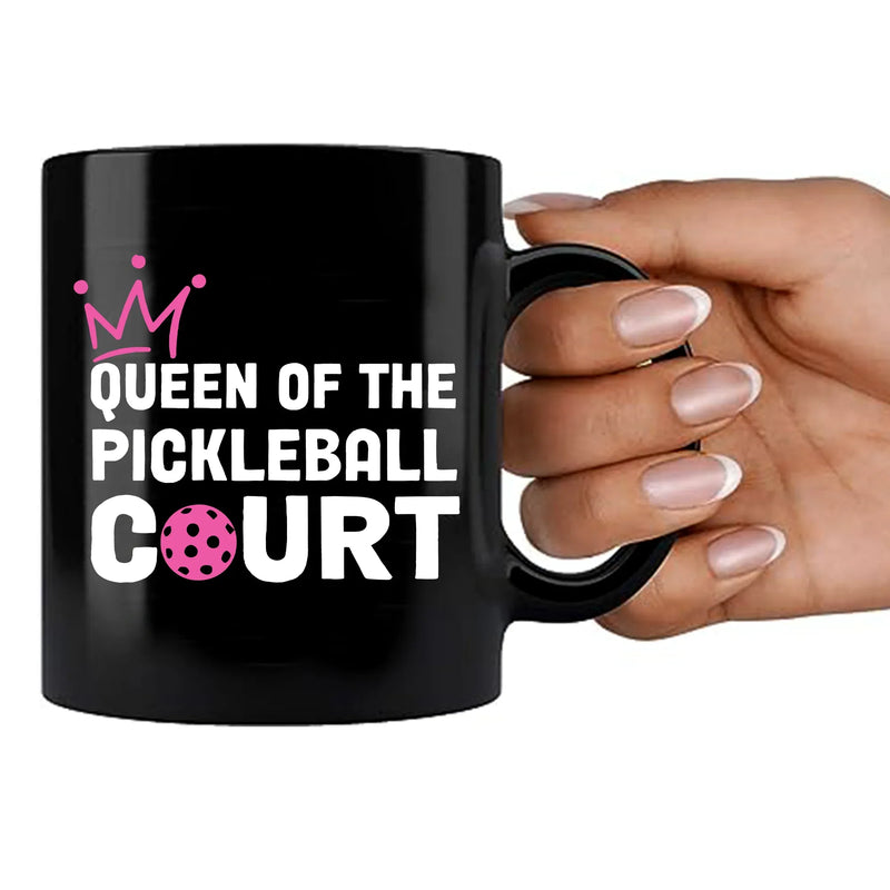 Queen of the Pickleball Court Ceramic Mug 11 oz Black - Panvola