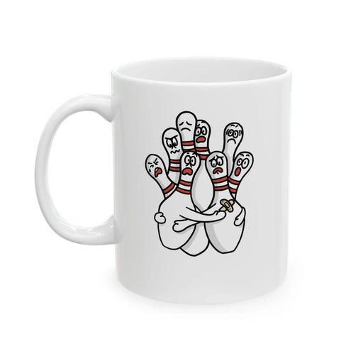 Personalized Scared Bowling Pins Customized Ceramic Mug 11 oz White - Panvola