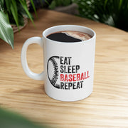Personalized Eat Sleep Baseball Repeat Customized Ceramic Mug 11 oz White - Panvola