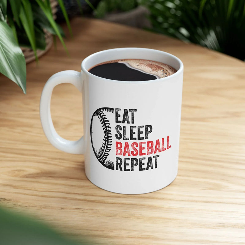 Personalized Eat Sleep Baseball Repeat Customized Ceramic Mug 11 oz White - Panvola