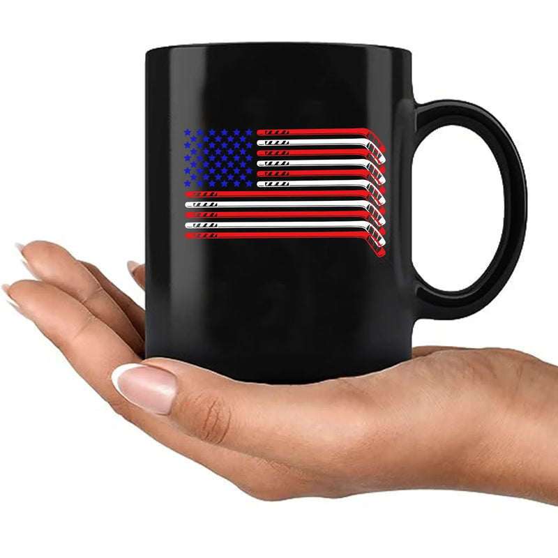 Hockey Stick USA Flag Ceramic Mug 11 oz White - Panvola