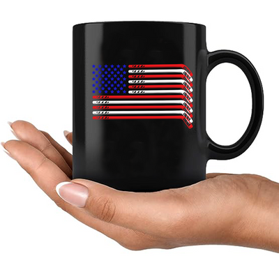 Hockey Stick USA Flag  Ceramic Mug 11 oz White