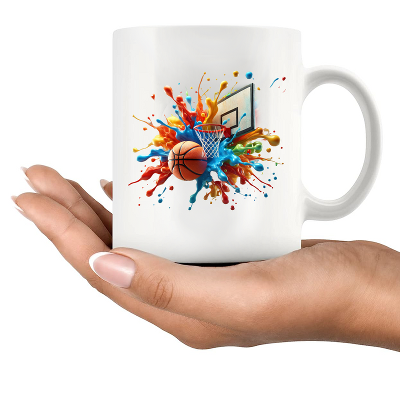 Basketball Tie Dye Color Splash Ceramic Mug 11 oz White