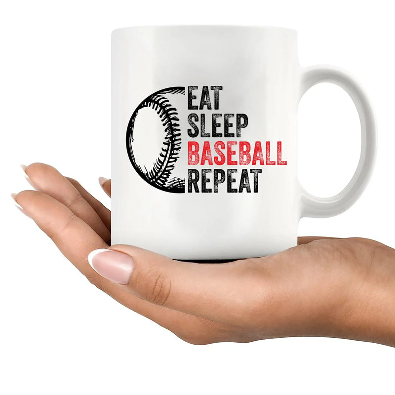 Eat Sleep Baseball Repeat Ceramic Mug 11 oz White - Panvola