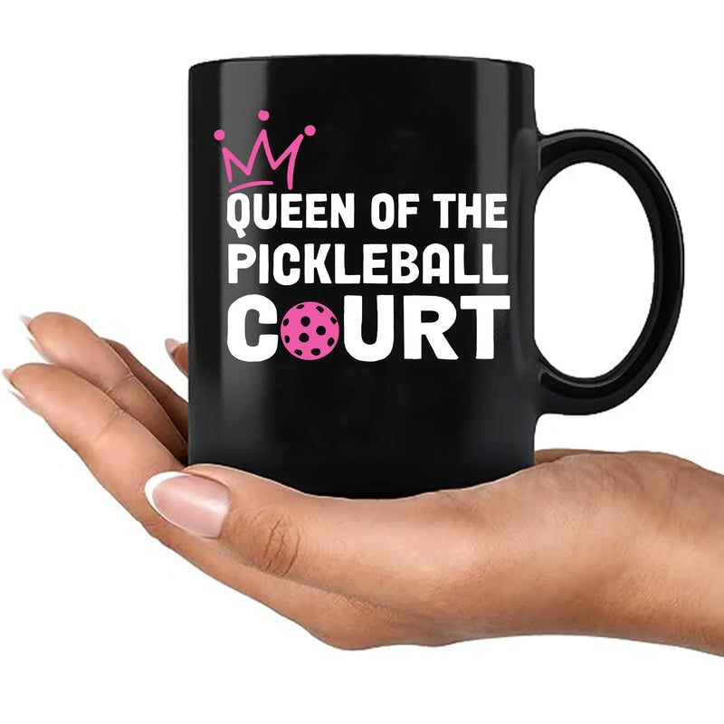 Queen of the Pickleball Court Ceramic Mug 11 oz Black - Panvola