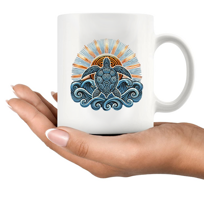 Hawaiian Maori Sun Sea Turtle Ceramic Mug 11 oz White