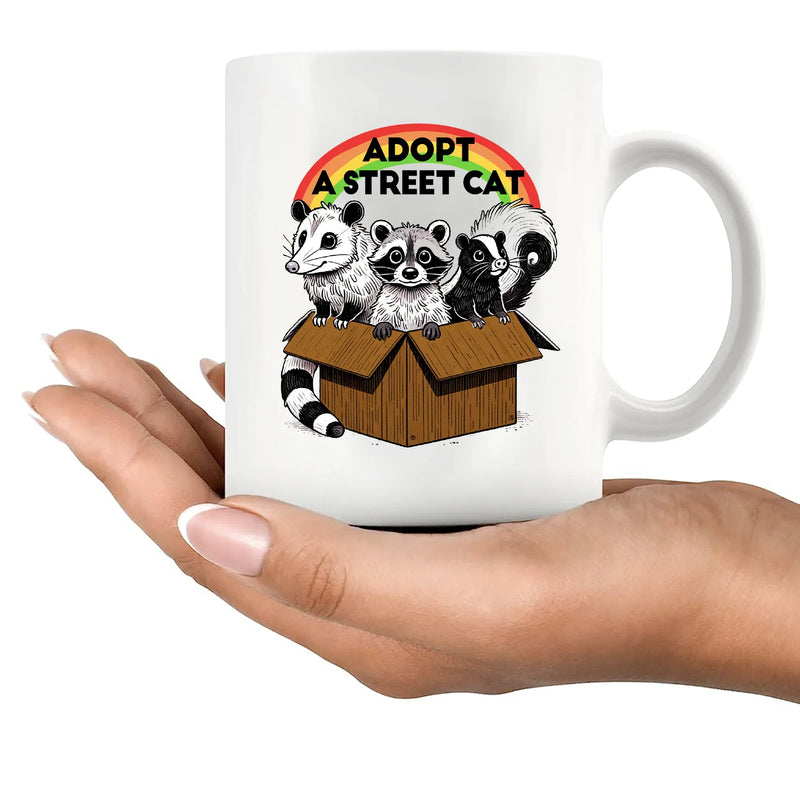 Adopt A Street Cat Ceramic Mug 11 oz White - Panvola
