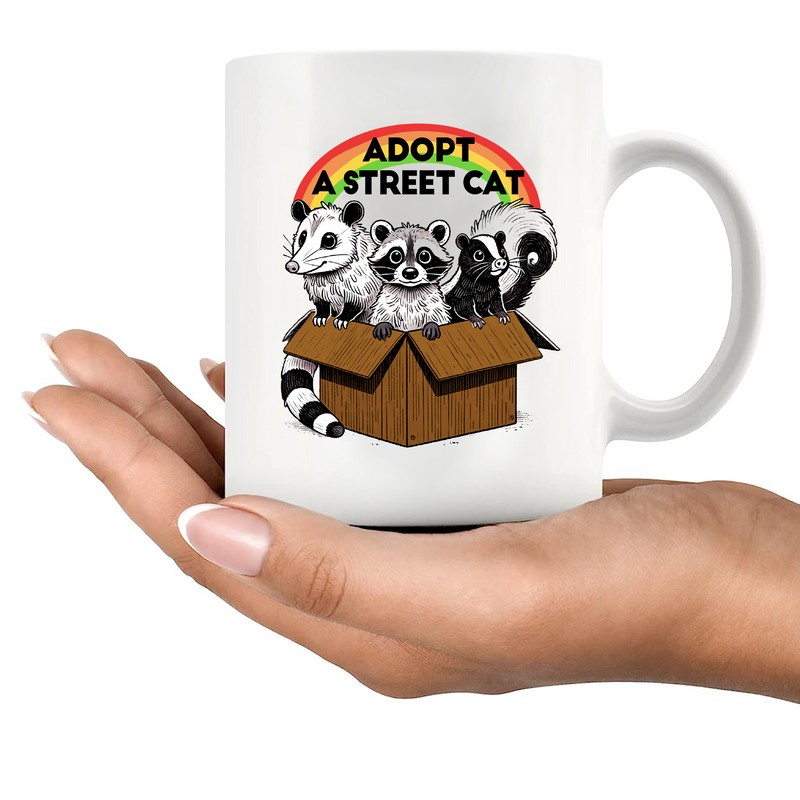 Adopt A Street Cat Ceramic Mug 11 oz White