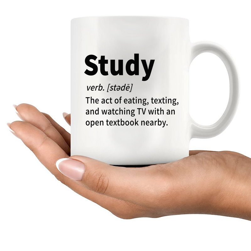 Study Definition Mug Ceramic Coffee Cup 11 oz White.