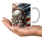 3D Baseball Crack Hole American Flag Ceramic Mug 11 oz White - Panvola