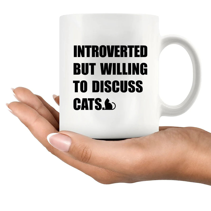 Introverted But Willing To Discuss Cats Ceramic Mug 11 oz White - Panvola