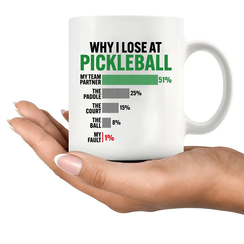 Why I Lose at Pickleball Ceramic Mug 11 oz White - Panvola