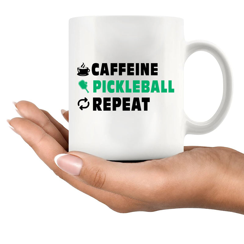 Caffeine Pickleball Repeat Ceramic Mug 11 oz White