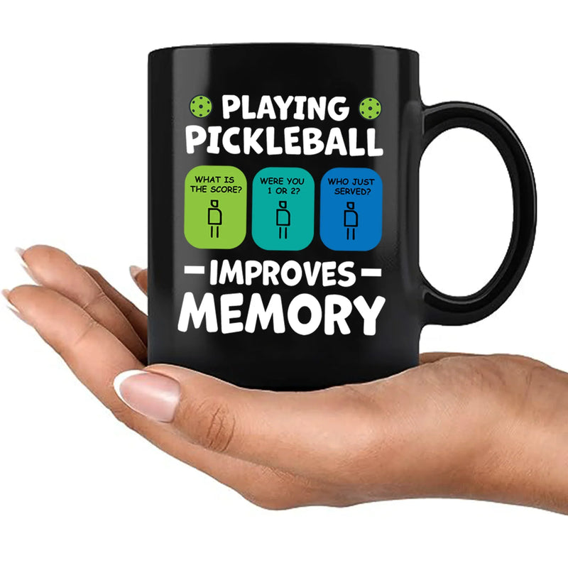 Playing Pickleball Improves Memory Ceramic Mug 11 oz Black - Panvola