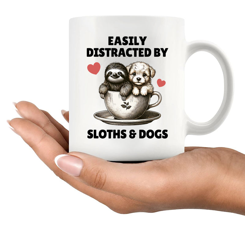 Easily Distracted by Sloths and Dogs Ceramic Mug 11 oz White