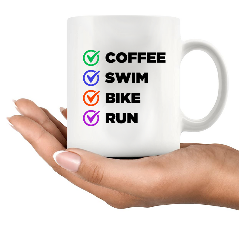 Coffee Swim Bike Run Mug Check Box Ceramic Mug 11 oz White