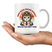 Cat Pilot Mike Echo Oscar Whisky Ceramic Mug 11 oz white - Panvola