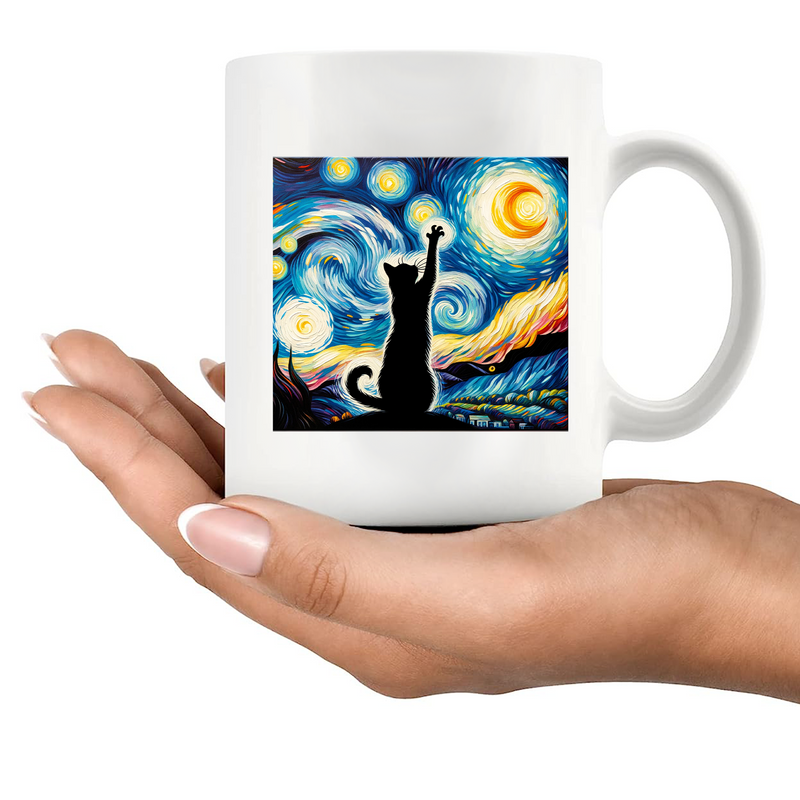 Van Gogh Starry Night Cat Ceramic Mug 11 oz White