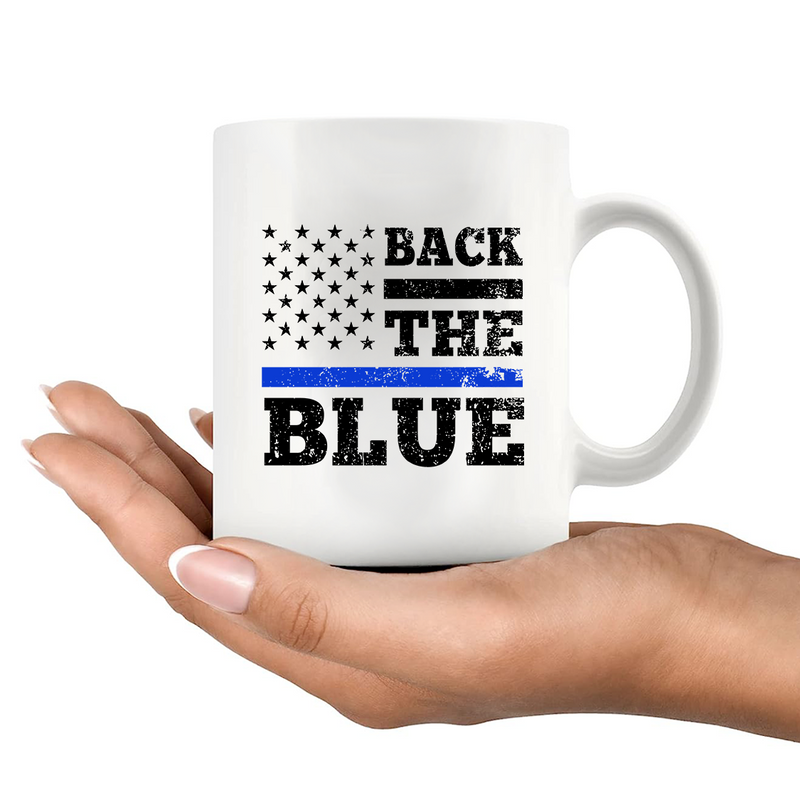 Back The Blue Ceramic Mug 11 oz White