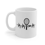 Personalized Tennis Heartbeat Ceramic Mug 11 oz White - Panvola
