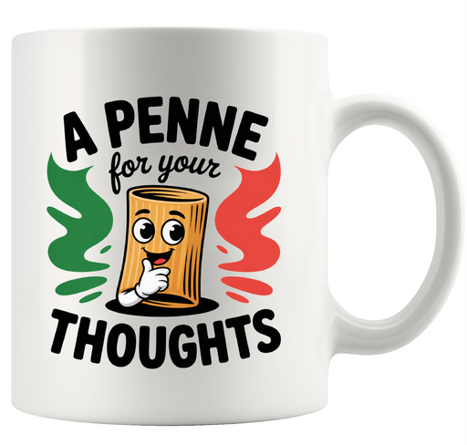 A Penne For Your Thoughts Ceramic Mug 11 oz White.